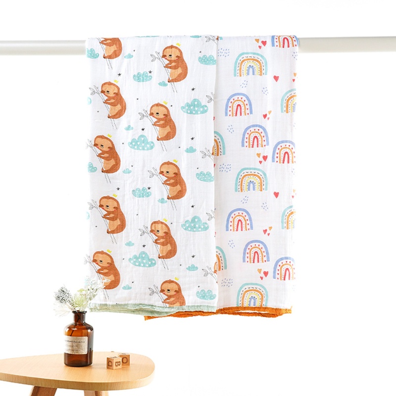 Chăn Quấn 120x120cm Bằng Cotton Tre Họa Tiết Cầu Vồng Cho Bé