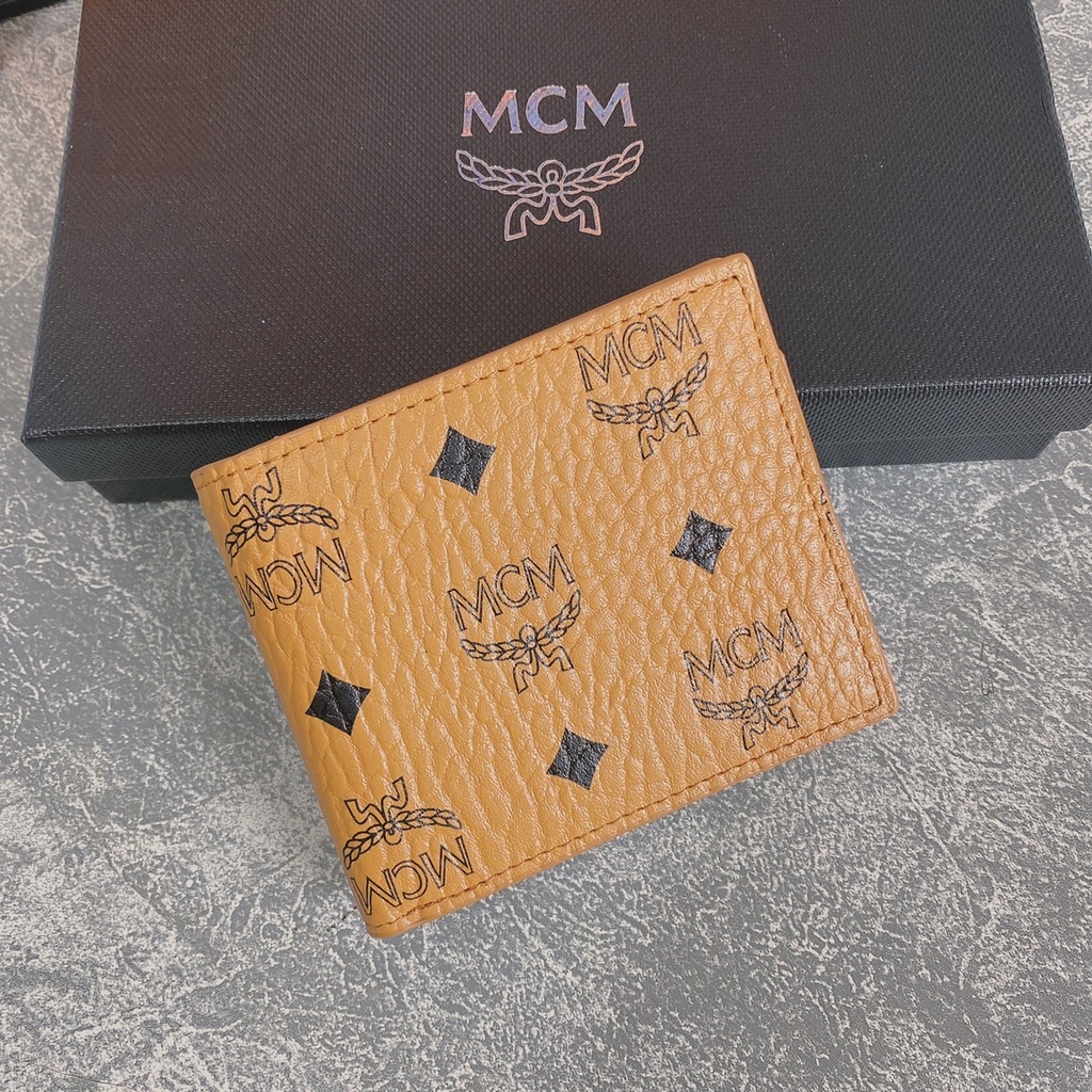Ví khóa dài ngắn MCM nâu họa tiết logo LA 2022 fullbox