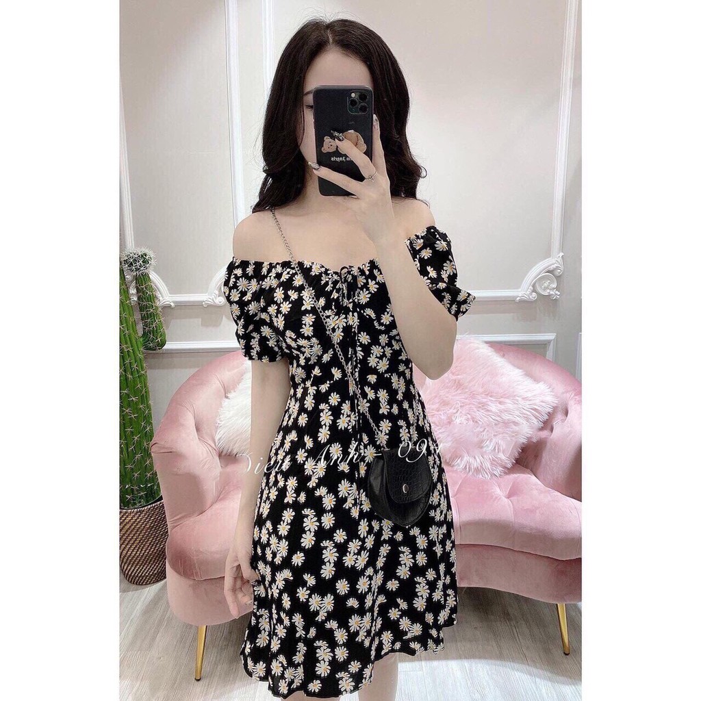Đầm nữ voan lụa in họa tiết cúc họa mi tinh tế thời trang nữ Arava chm85