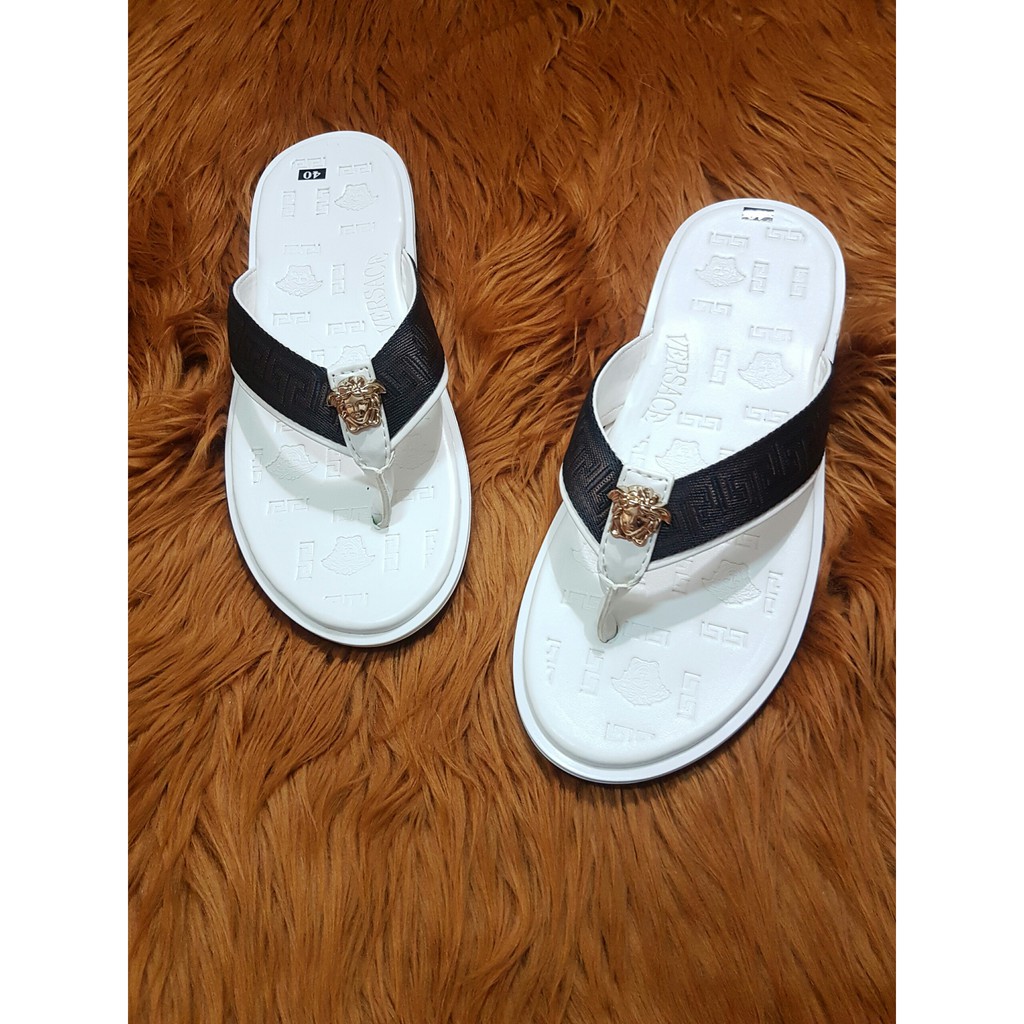 DÉP KẸP NAM VERSACE TRẮNG VIỀN NÂU