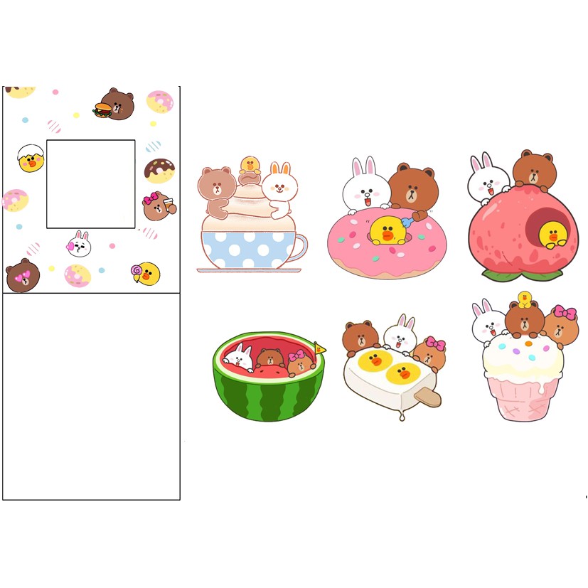 sticker gấu brown thỏ cony vịt sally cắt rời size to SCI4 có bao giấy cute dễ thương bullet journal