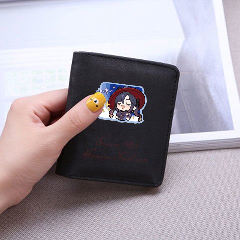 Ví ngắn đen cầm tay in hình NHÂN VẬT GENSHIN IMPACT đựng vật dụng nhỏ anime chibi game M2