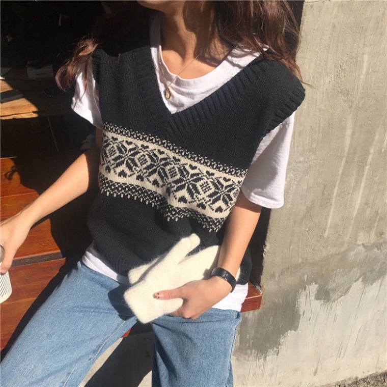 Gile Len Nữ Họa Tiết VinTage, Áo gile len Mỏng Cổ V Chất Đẹp - ttshoppc | BigBuy360 - bigbuy360.vn