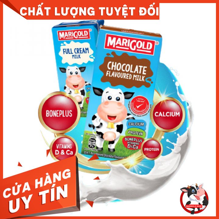 Sữa Marigold vị nguyên kem dâu socola lúa mạch ít béo thùng 24 hộp 200ml - sữa cho bé phát triển chiều cao