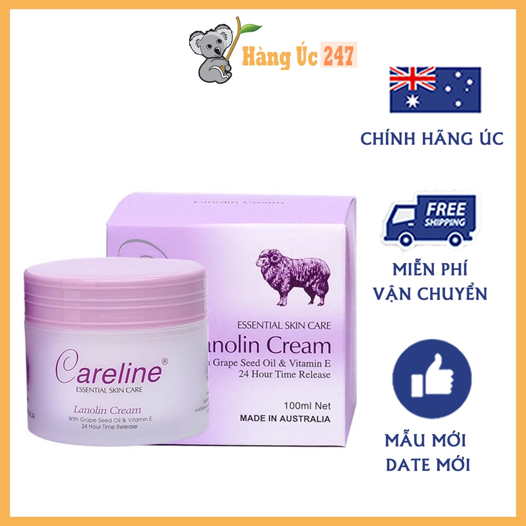 Kem nhau thai Cừu Úc Lanolin Cream Careline Tím 100ml dưỡng ẩm cho làn da khỏe mạnh, tăng cường độ ẩm