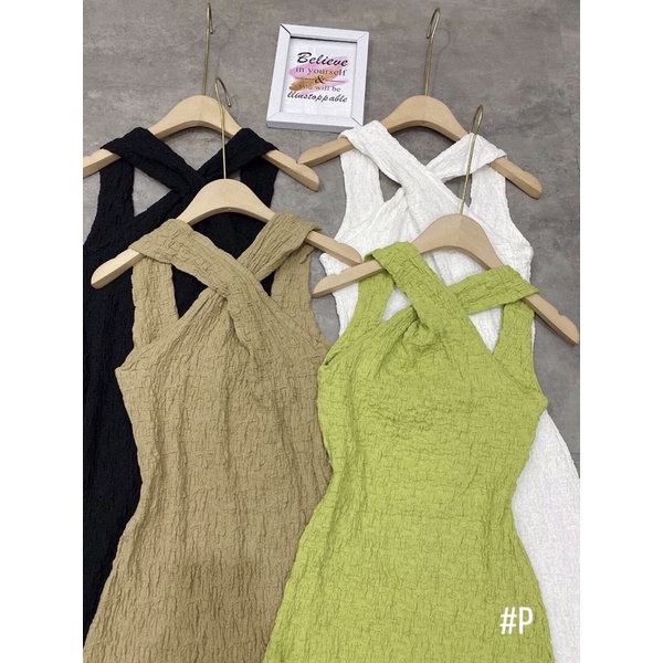 Váy cổ yếm chất xốp đũi 4 màu thời trang hàn quốc | BigBuy360 - bigbuy360.vn