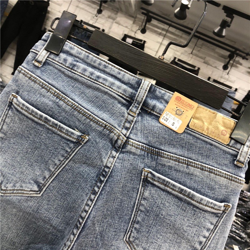 QUẦN JEANS XANH CO DÃN RÁCH GỐI 1B (hình chụp thật)