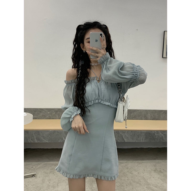 Đầm trễ vai tay phồng phong cách Pháp thời trang mùa thu xinh xắn dễ thương cho nữ