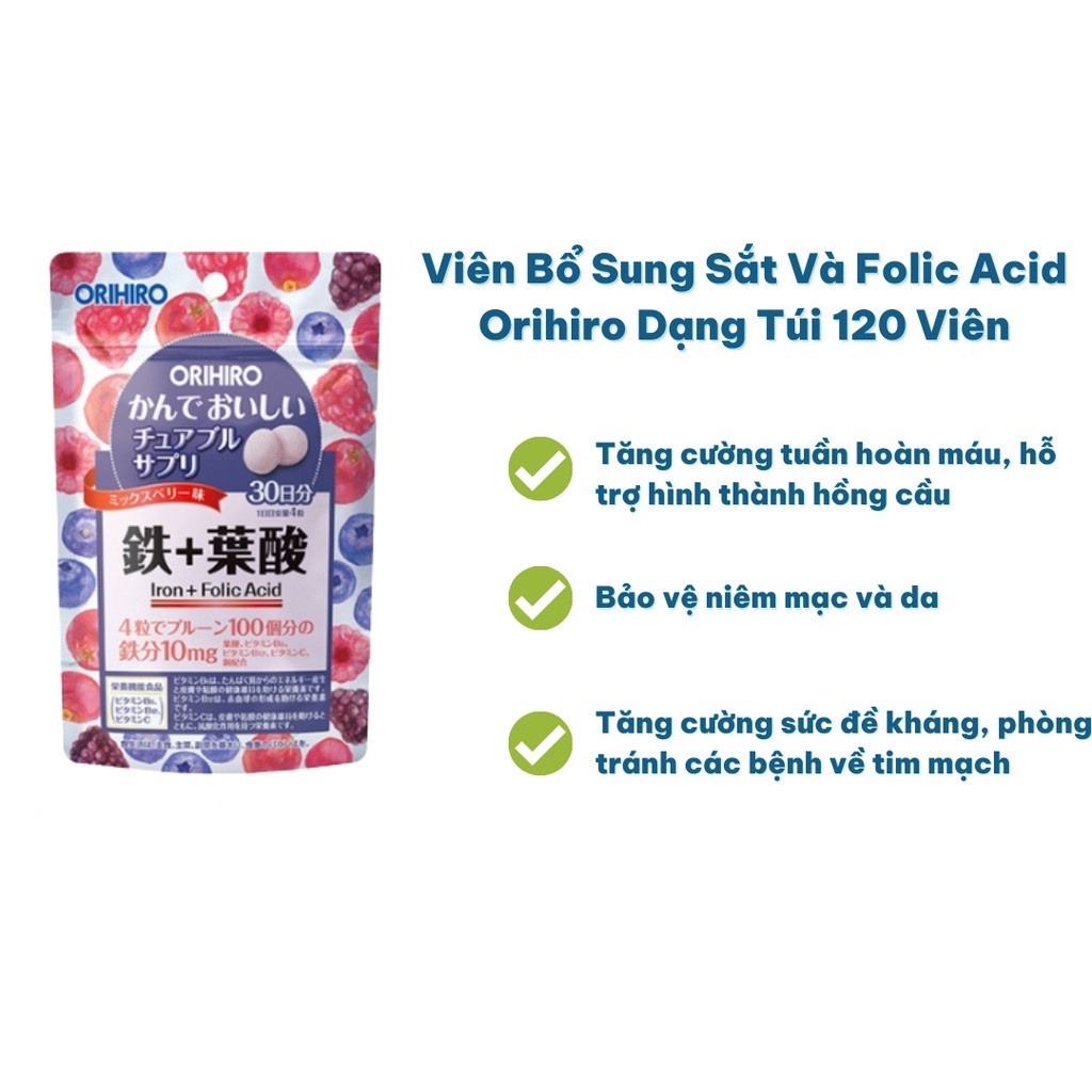Viên Bổ Sung Sắt Và Folic Acid Orihiro Dạng Túi 120 Viên