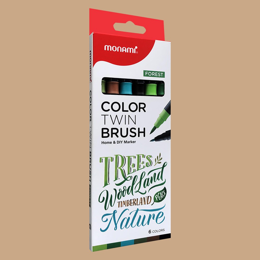 Bút Màu 2 đầu Monami Color Twin Brush Hộp 6 Màu - Màu FOREST (Thái Lan)