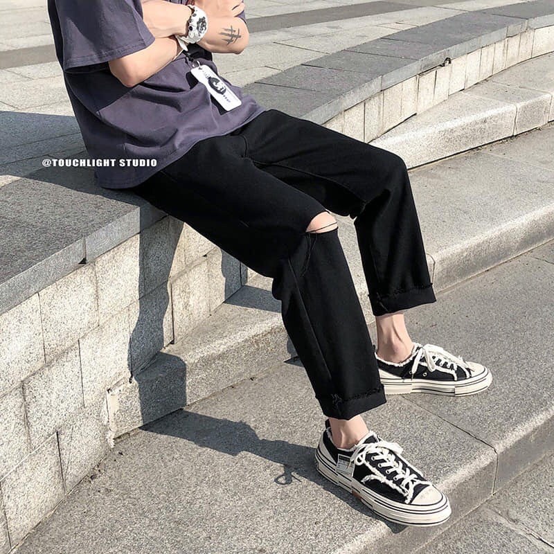 Quần jean Baggy Rách Gối Xu Hướng Style Hàn Quốc hot trend 2022