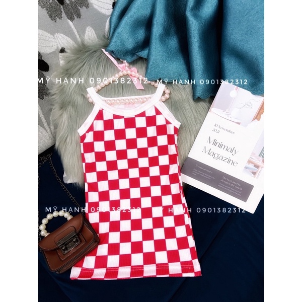 váy caro cổ yếm cho bé (7-25kg)