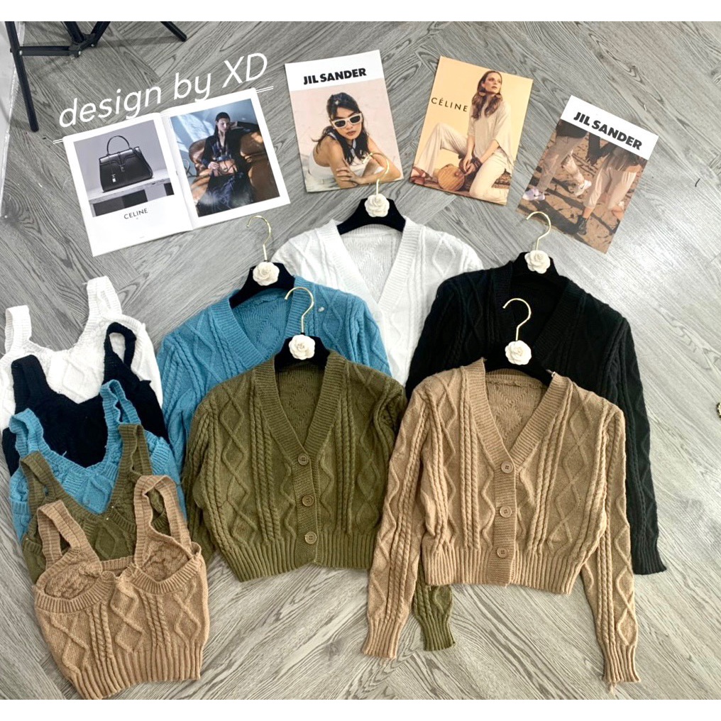 Set áo cardigan len gân thừng áo 2 dây hot hàng QC