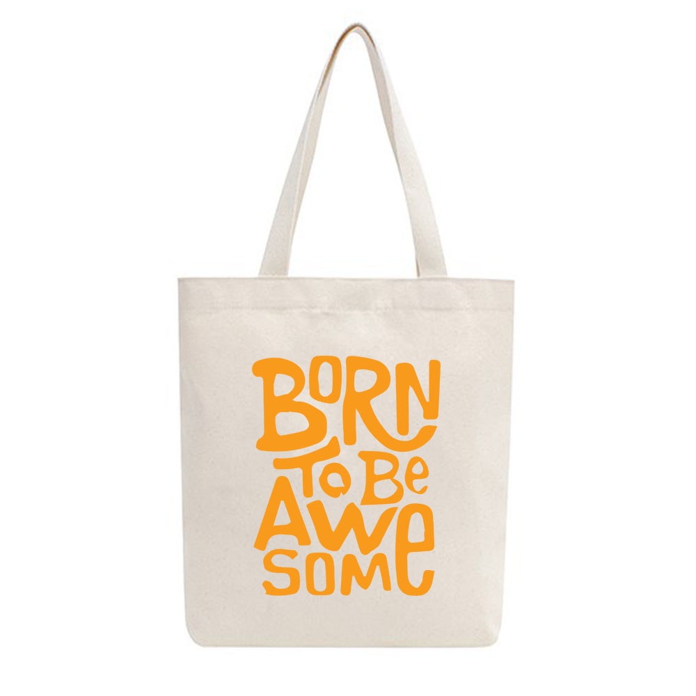 Túi tote vải mộc Tiệm nhà Pony dây kéo in hình Born to be awsome PM42