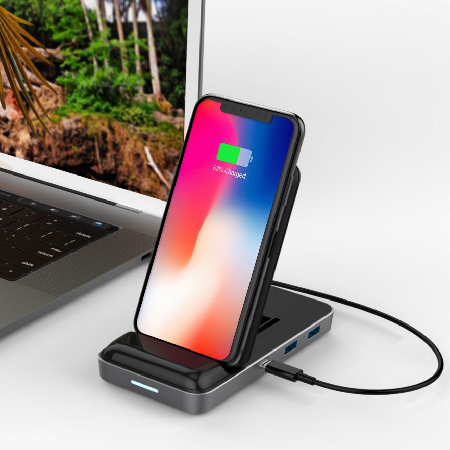 Sạc NHANH không dây kiêm HUB 8 in 1 HyperDrive 7.5W Wireless Charger USB-C Hub