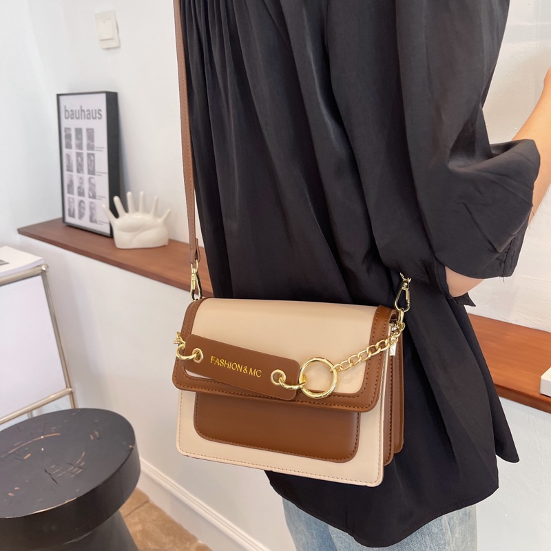 Túi xách IELGY đeo chéo vai hình vuông nhỏ màu tương phản thời trang đơn giản