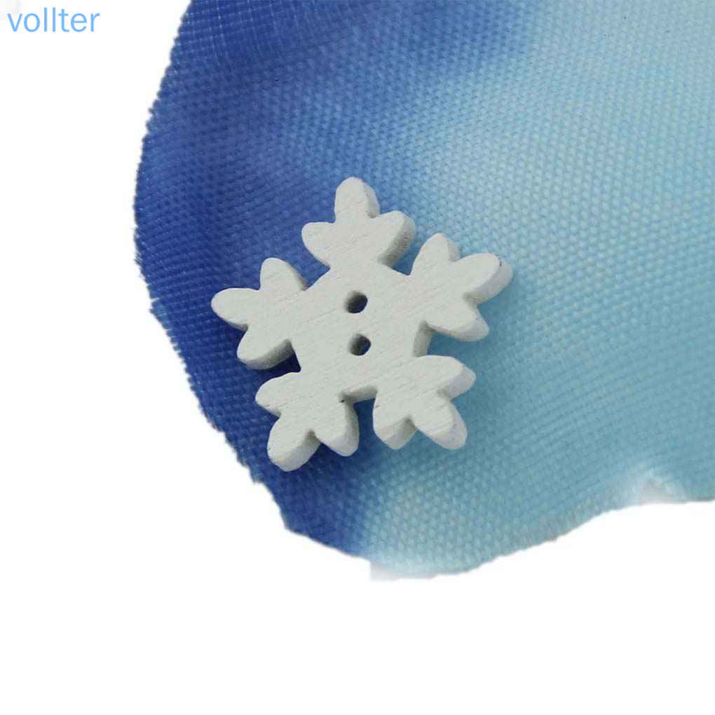 VOLL 100pcs 18mm Wood Christmas Snowflake Buttons DIY Craft White Snow Flakes Wooden Sewing Buckle