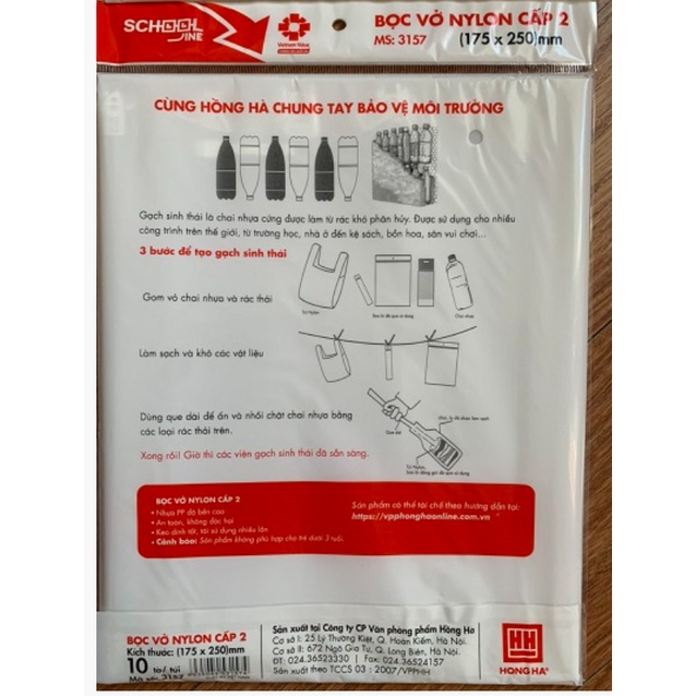 Bọc vở kẻ ngang Hồng Hà 3157 kích thước 175x250mm 10c/tập