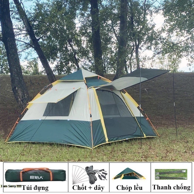 Liều cắm trại tự bung chống nước cho 4-5 người - Lều dã ngoại du lịch 2 cửa 2 lớp thông thoáng, chống muỗi và tia bức xạ