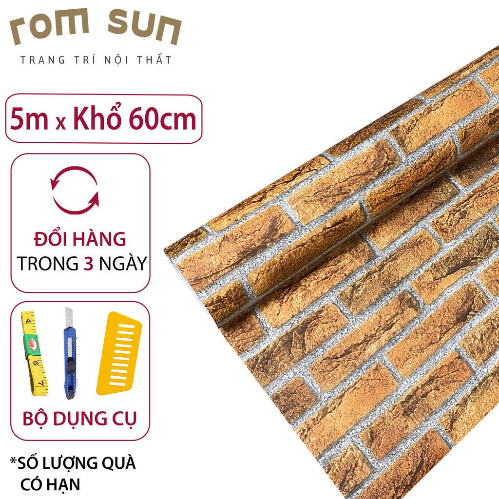 1m x khổ 60cm| Giấy dán tường giả gạch 3D dán phòng ngủ - Decal miếng dán trang trí tường hàn quốc giả gạch