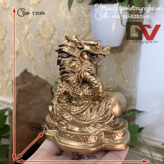 Tượng đá con Rồng trang trí phong thủy bàn làm việc cầu công danh tài lộc - Cao 11cm - Màu nhũ đồng