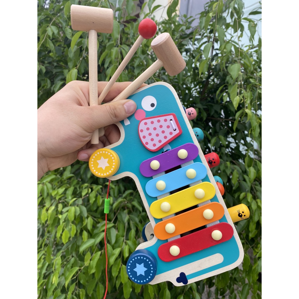 Đồ chơi gỗ đập chuột hình con voi kèm đàn, kèm bánh răng xoay 5 in 1 cho bé phát triển trí tuệ