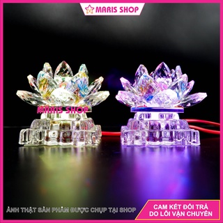Đèn Thờ Hoa Sen PHA LÊ Nguyên Khối Sử Dụng LED Đổi Màu, Đèn Bàn Thờ Phật Đẹp, Hoa Sen Pha Lê [MRHT40]