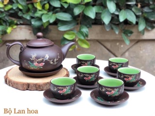 Bộ ấm chén gốm Bát Tràng - Hoa Lan