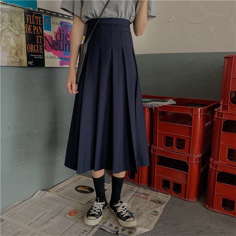 Chân Váy Chữ A Lưng Cao Màu Trơn Xinh Xắn Cho Nữ