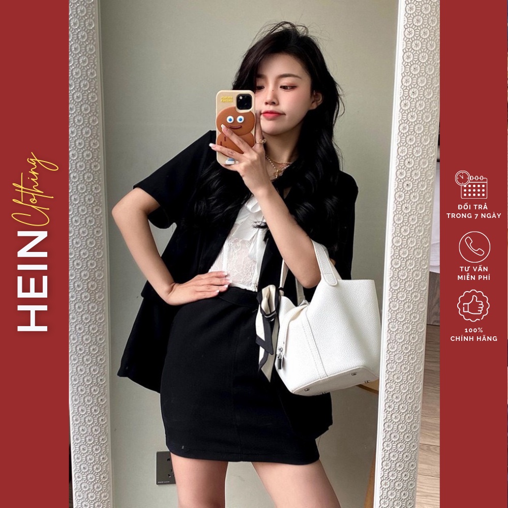 Áo khoác blazer nữ ngắn tay FREE SIZE Hàn Quốc cách điệu 2 cúc vạt 2 túi dán năng động, trẻ trung ms 079 | BigBuy360 - bigbuy360.vn