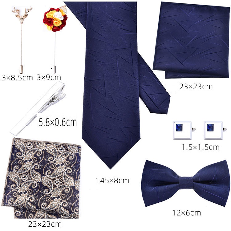 Bộ quà tặng Nam giới, Tặng Thầy giáo 8 món gồm cà vạt bản 8cm và phụ kiện sang trọng