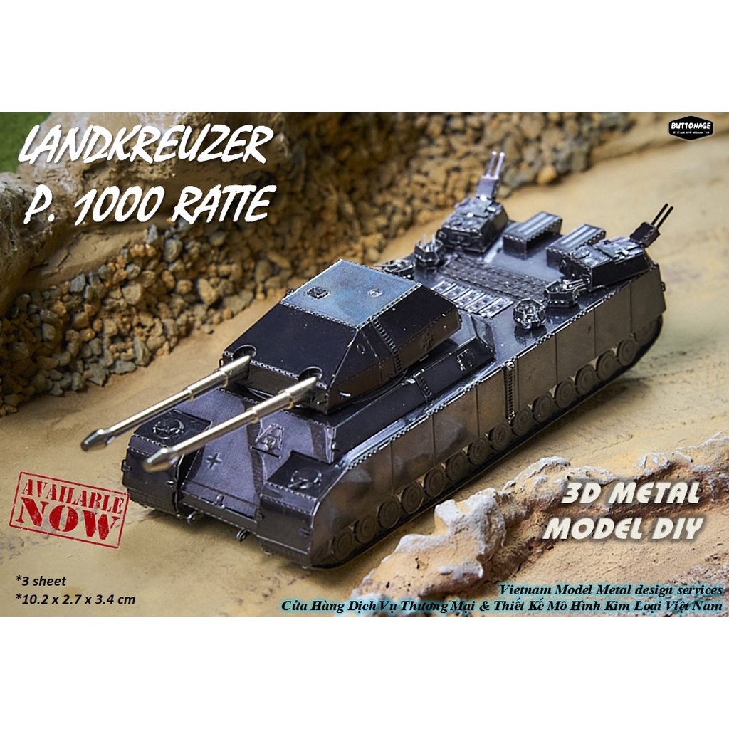 Mô Hình Lắp Ghép kim Loại 3D Xe Tăng Landkreuzer P.1000 Ratte - Đức