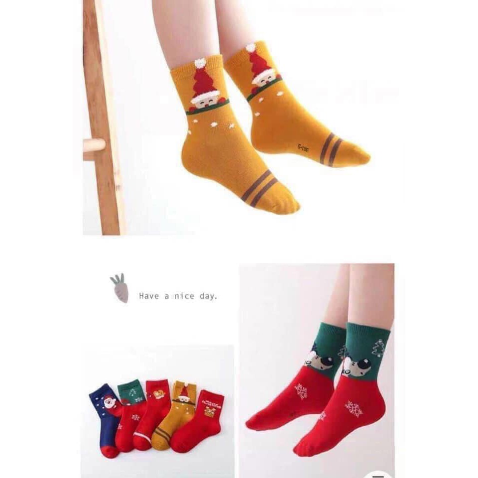 Combo 10 Đôi Tất noen cho bé Chất siêu đẹp sờ mềm tay, dày dặn, in hình Noel ngộ nghĩnh và đáng yêu,Tất noen ,Tất cao cổ