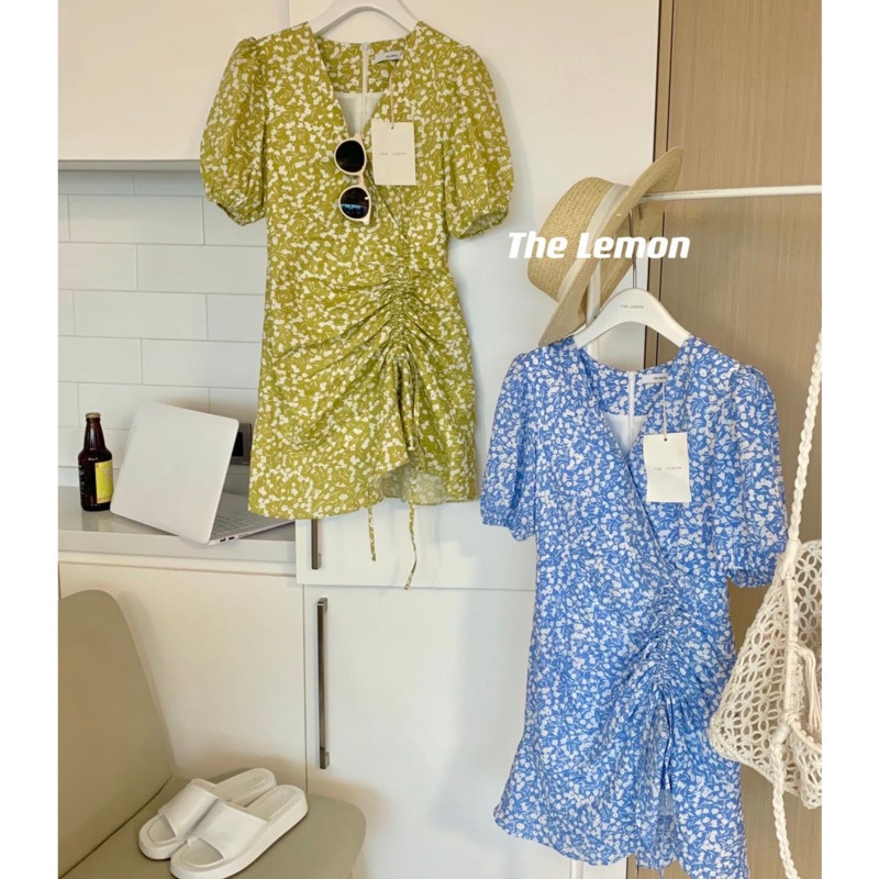 Đầm Hoa Đuôi Cá Cổ Chữ v Dáng Ôm Phối Dây Rút Xếp Ly Thời Trang Mùa Xuân Hàn Quốc Mới