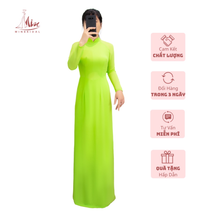 Ao Dài Truyền Thống Vải Chifon 4 Tà Màu Xanh Chuôi - Ao dài Min