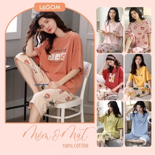 Bộ lửng mặc nhà nữ cotton | bộ mặc nhà nữ mùa hè | bộ ngủ nữ cộc tay