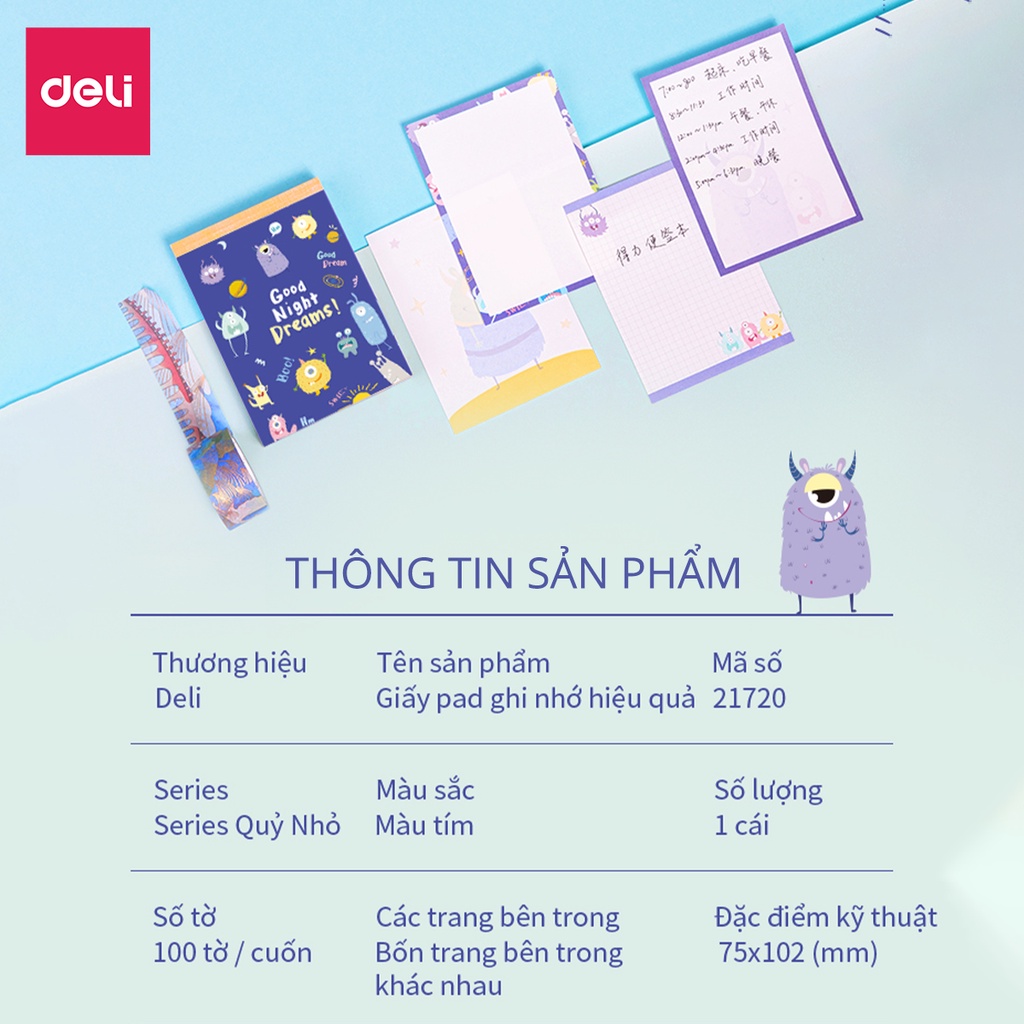 [Mã LIFEDL44 giảm 50K đơn 99K] Giấy note ghi chú hoạt hình Deli x Little Hungry Devil - 21720