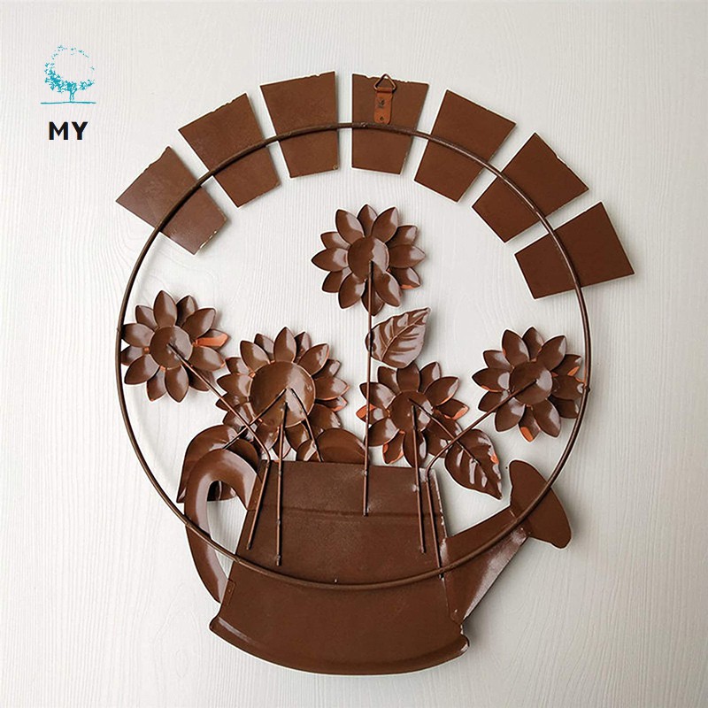 Sunflower Ornaments Wrought Iron Art Pure Hand-Painted Coloring Retro Hanging for Living Room Bedroom Wall Decor