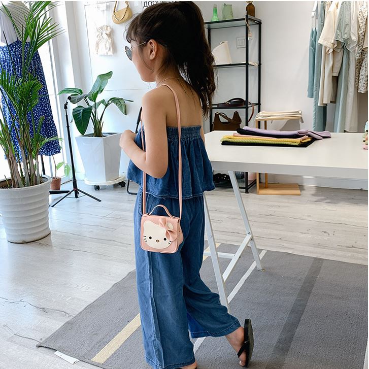 Túi đeo chéo mini cho bé trai bé gái Hạ Băng Designs, túi xách mini trẻ em đựng tiền điện thoại - Mèo Gắn Nơ
