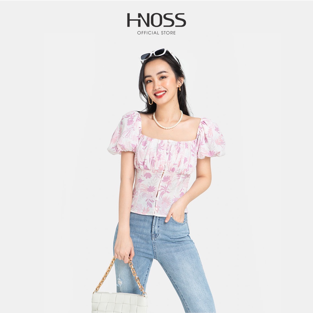Áo kiểu nữ tay phồng HNOSS form ôm thiết kế nhún ngực tay phồng HNAKI037