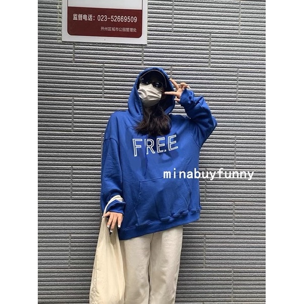Áo Hoodie Tay Dài Túi Bụng Unisex Nỉ Bông Chữ FREE
