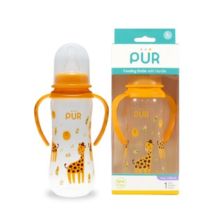 Bình sữa PP cổ thường có quai Pur 250ml, có sẵn 1 núm size L trong bình