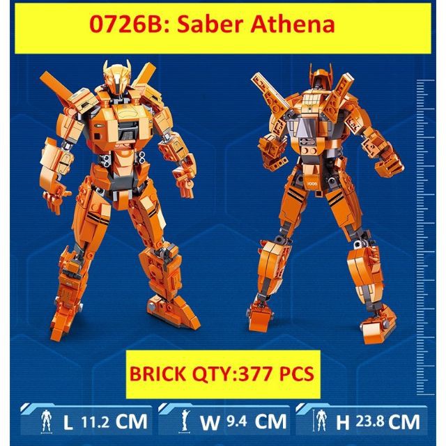 Lắp ráp Mô hình anh hùng mech Sluban 0726 Pacific Rim uprising  Gipsy Avenger Saber athena Bracer phoenix Guardian Bravo