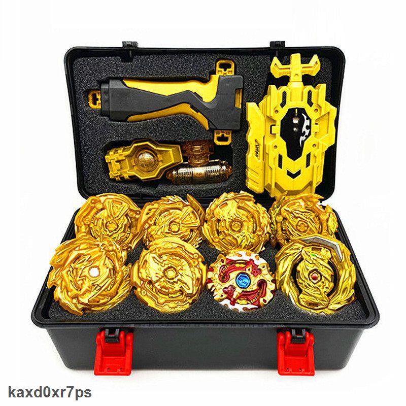 TỰ NHIÊN Set 8 đồ chơi con quay Beyblade Burst kèm tay phóng được mạ vàng có hộp đựng bộ đồ chơi cho trẻ em
