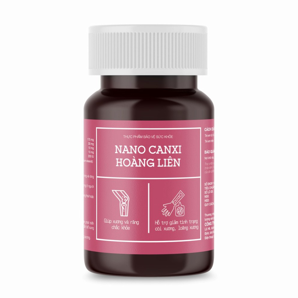 Nano Canxi Hoàng Liên – Hỗ trợ bổ sung canxi và vitamin D3 cho bà bầu và trẻ em, giúp xương chắc khỏe (lọ 60 viên)