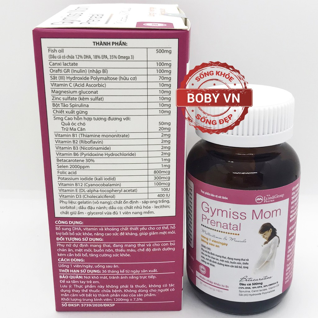 Gymiss mom prenatal - Vitamin tổng hợp &amp; DHA cho bà bầu (Hộp 30 viên)