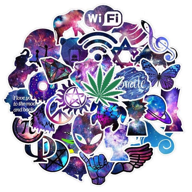 Set 30-50 sticker galaxy ép lụa / hình dán sắc màu galaxy