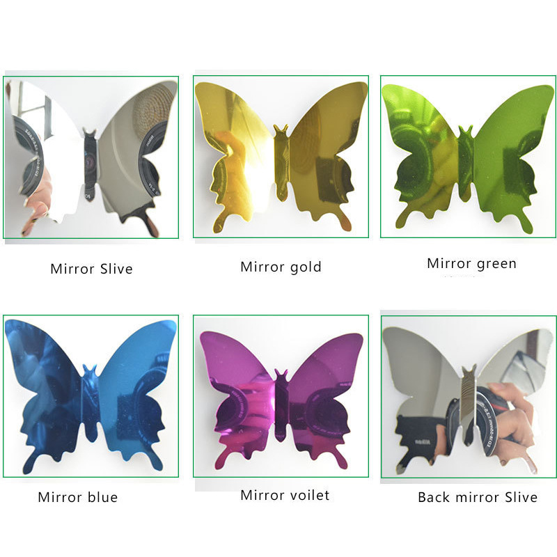 Set 12 Miếng Dán Tường Hình Bướm 3D Tráng Gương Trang Trí Tiệc/ Nội Thất