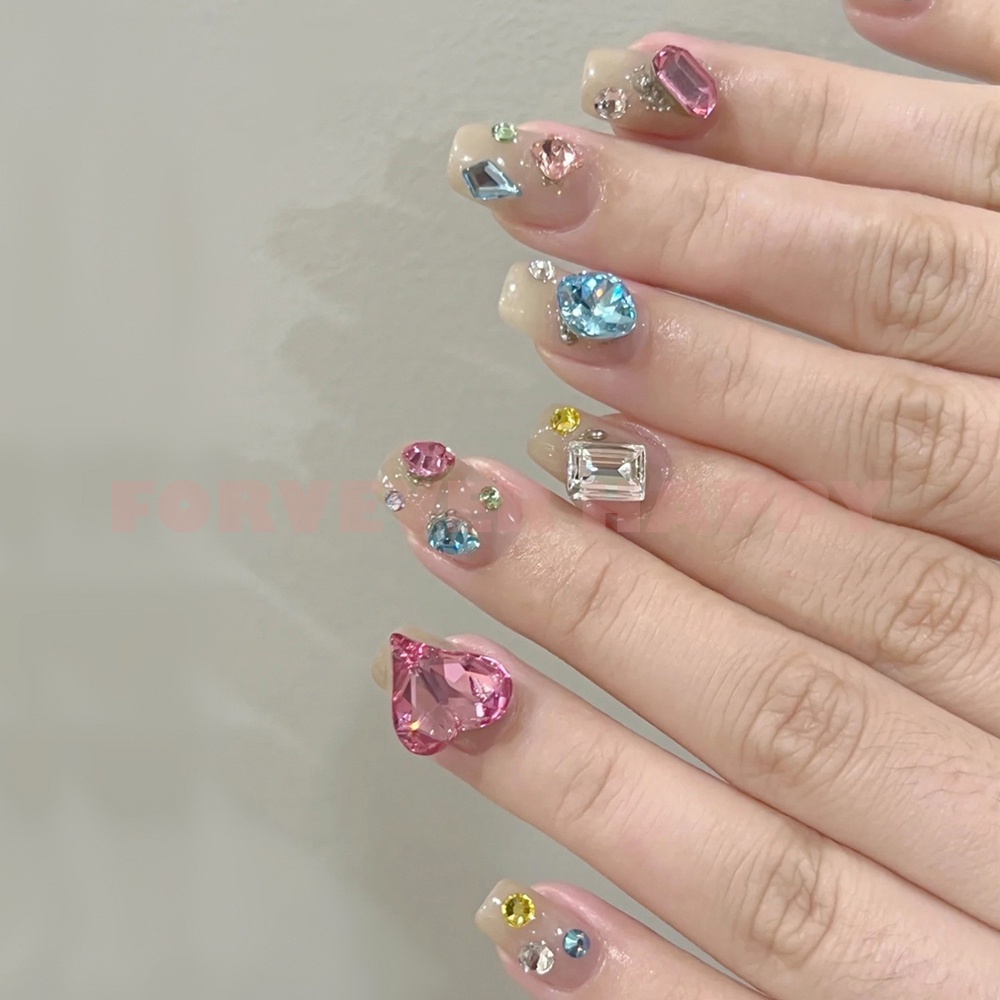 Set 24 Móng Tay Giả 3D Đính Đá Nhân Tạo Thời Trang Dành Cho Nữ