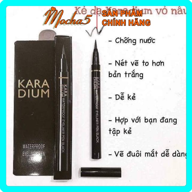 Kẻ dạ mắt Karadium Waterproof BRUSH LINER BLACK Vỏ Trắng nét mảnh chống trôi chống lem